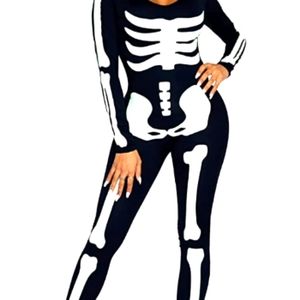 SEXY SKELETON GLOW in DARK one piece women's costume. Form fit zipper back-Med